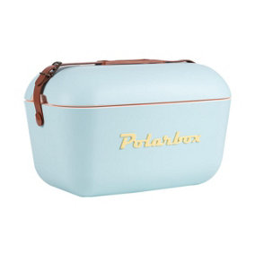 20L Polarbox Retro Coolbox - Portable Insulated Food & Drink Cooler Box with Leather Strap & Lid Tray -H29 x W45 x D30cm, Sky Blue