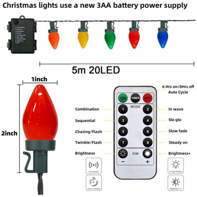 20LED C7 Multicolor Christmas Lights Battery Operated with 8 Mode ...
