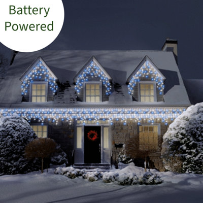 20m/65ft Blue & Bright White Connectable Icicle Lights 672 BATTERY LED 8 Settings Memory & Timer Outdoor Weatherproof Christmas