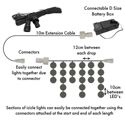 20m/65ft Multi-Coloured Connectable Icicle Lights 672 BATTERY LEDs 8 Settings Memory & Timer Outdoor Weatherproof Christmas - 5
