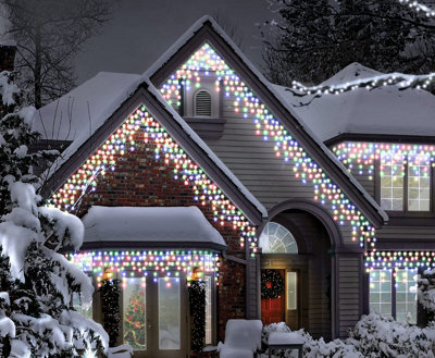 20m/65ft Multi-Coloured Connectable Icicle Lights 672 MAINS Powered LEDs 8 Settings Memory & Timer Outdoor Weatherproof Christmas