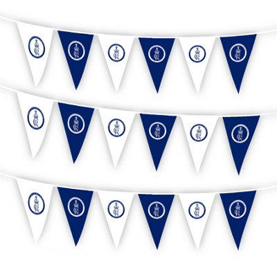 20m Bunting King Charles III Coronation Cypher Blue White Triangle 48 Flags
