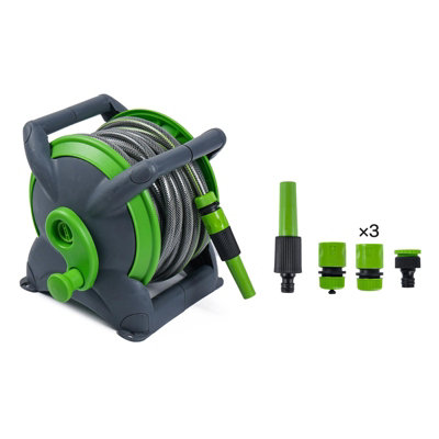 20M Portable Garden Hose Reel Set with Spray Nozzle & Connectors ...