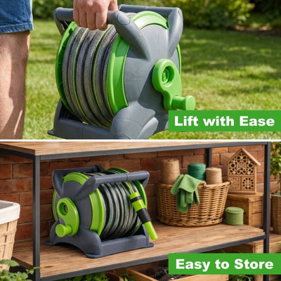 20M Portable Garden Hose Reel Set with Spray Nozzle & Connectors ...