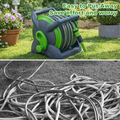 20M Portable Garden Hose Reel Set with Spray Nozzle & Connectors ...