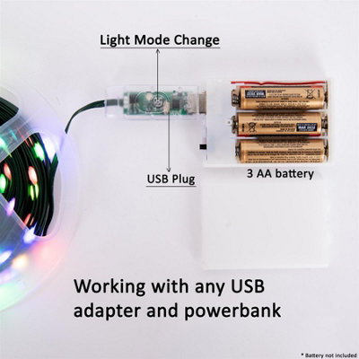 20M RGB+W LED Strip Rope Light Battery, USB Operated - Remote and App Controlled Functions