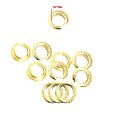 20mm Brass Eyelets with Washers, Rust-Proof Grommets, Gold - 50pcs