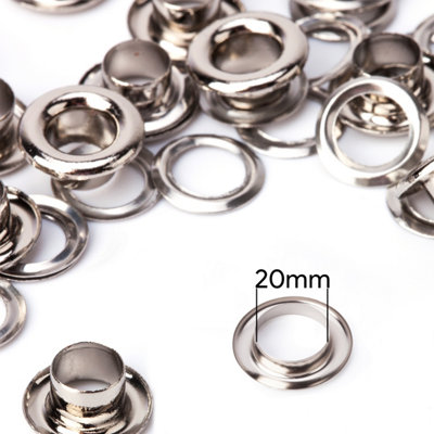 20mm Chrome Coated Brass Eyelets with Washers, Silver, 100pcs