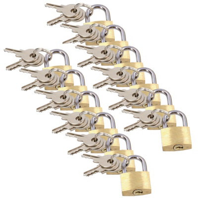 20mm Mini Brass Padlock Set For Suitcases Luggage Rucksacks Tents 12pc & Keys