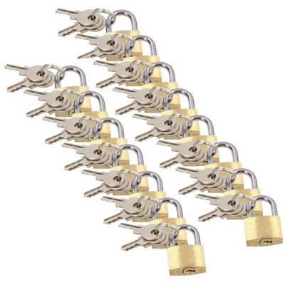 20mm Mini Brass Padlock Set For Suitcases Luggage Rucksacks Tents 15pc & Keys