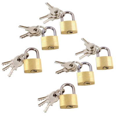 20mm Mini Brass Padlock Set For Suitcases Luggage Rucksacks Tents 6pc & Keys