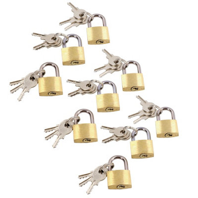 20mm Mini Brass Padlock Set For Suitcases Luggage Rucksacks Tents 9pc & Keys