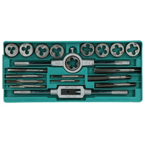 20pc Carbon Steel Tap & Die Metric Thread Cutter M3 - M12 With Wrenches