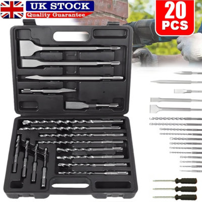 COMOWARE SDS Plus Rotary Hammer Drill Bits & Chisels Set - 17pc Concrete Masonry Tool Kit With Storage Case