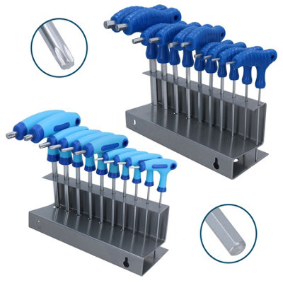 20pc T Bar Allen Key Sets Wrenches 2mm 10mm T9 T50 With Storage Racks DIY at B&Q