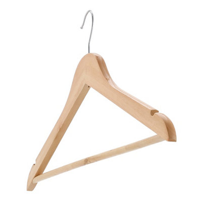 20pcs 44cm Natural Wooden Coat Hangers Space Saving Wood Clothes Hanger with Non Slip Pants Bar