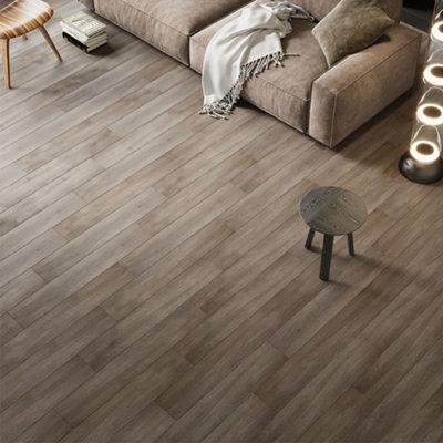 20Pcs Brown Wood Grain PVC Vinyl Plank Flooring Interlocking Flooring Rustic Style Waterproof Covering 2.7m²