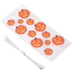 20Pcs Halloween Pumpkin Cellophane Bags - Easy-Sealing Treat & Gift Sweets Decorations