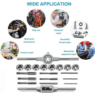 20pcs Hand Tap and Die Set Screw Thread Reamer M3-M12 Twist Drill Bit ...