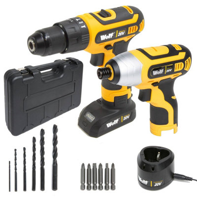20v Combi Drill Driver Impact Driver Wolf Twin Pack Kit DIY at B Q
