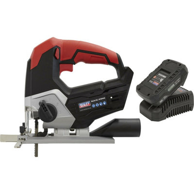 Cordless jigsaw with battery store and charger