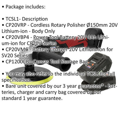 20V Cordless Rotary Polisher Kit - 150mm Pad - Includes Battery & Charger - Bag