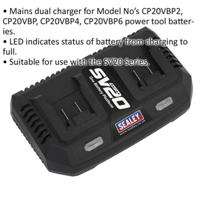 20V Dual Battery Charger for SV20 Series Lithium-ion Batteries - 230V Supply