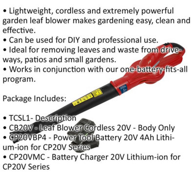 20V Lightweight Cordless Leaf Blower Bundle - Includes 4Ah Battery & Charger