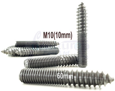 20x M10 60mm Wood to Metal Screws Furniture Dowels Double Ended Fixing Bolts Thread Screw Stud Hanger Bolt
