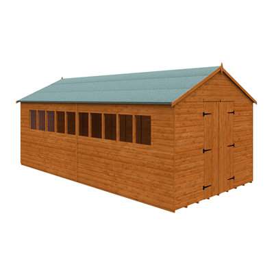 20x10 Xl Workshop 12mm Shed - L595 x W295 x H268.5 cm - Solid Wood/Softwood/Pine - Burnt Orange