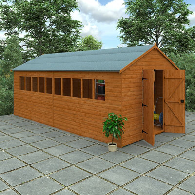 20x10 Xl Workshop 12mm Shed - L595 x W295 x H268.5 cm - Solid Wood/Softwood/Pine - Burnt Orange - 4