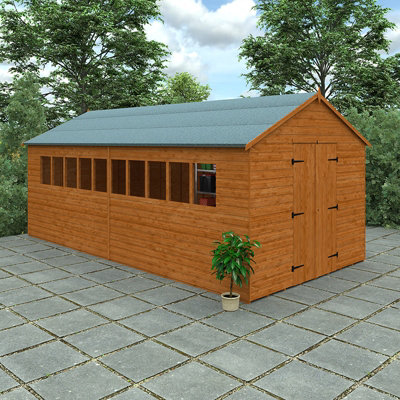20x10 Xl Workshop 12mm Shed - L595 x W295 x H268.5 cm - Solid Wood/Softwood/Pine - Burnt Orange - 5