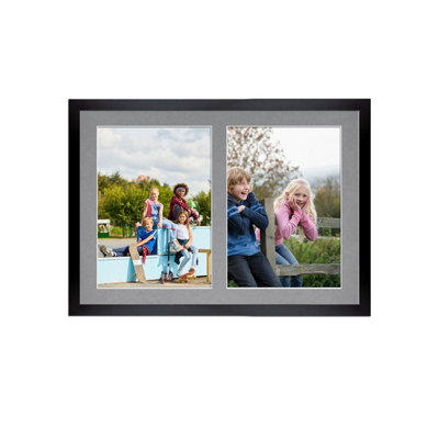 20X14 Black Sleek Multi Photo Frame with Mid Grey Mount - Holds 2 ...