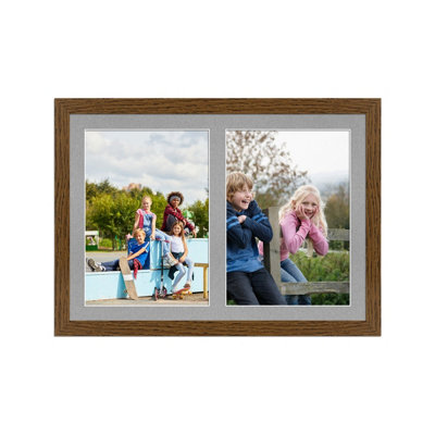 20X14 Dark Oak Modern Multi Photo Frame with Silver Mount - Holds 2 ...