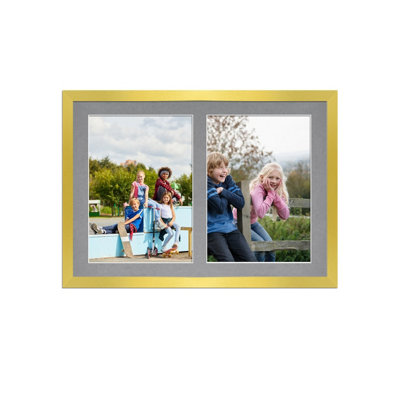 20X14 Gold Sleek Multi Photo Frame with Mid Grey Mount - Holds 2 ...