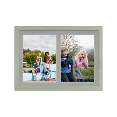 20X14 Green Modern Multi Photo Frame with Silver Mount - Holds 2 ...