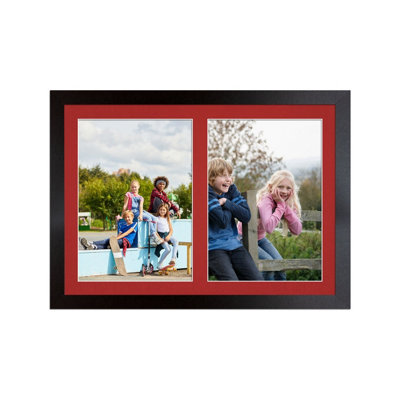 20X14 Matte Black Modern Multi Photo Frame with Crimson Mount - Holds 2 ...