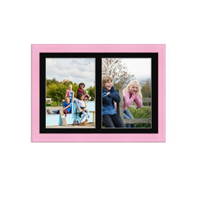 20X14 Pastel Pink Classic Multi Photo Frame with Black Mount - Holds 2 ...