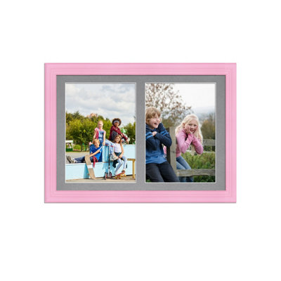 20X14 Pastel Pink Classic Multi Photo Frame with Mid Grey Mount - Holds ...