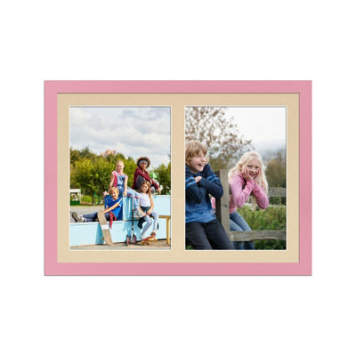 20X14 Pastel Pink Modern Multi Photo Frame with Ivory Mount - Holds 2 ...