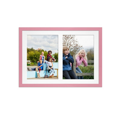 20X14 Pastel Pink Sleek Multi Photo Frame with White Mount - Holds 2 ...