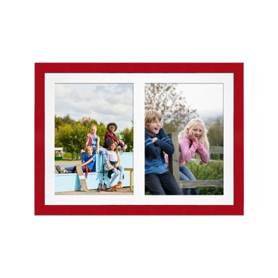 20X14 Red Modern Multi Photo Frame with White Mount - Holds 2 Apertures ...
