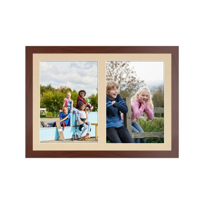 20X14 Rose Wood Modern Multi Photo Frame with Ivory Mount - Holds 2 ...