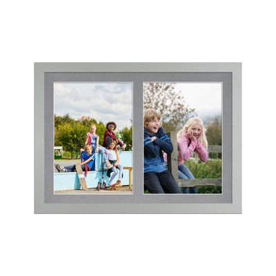 20X14 Silver Modern Multi Photo Frame with Mid Grey Mount - Holds 2 ...