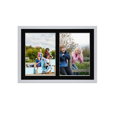 20X14 Silver Sleek Multi Photo Frame with Black Mount - Holds 2 ...