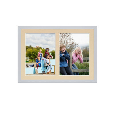 20X14 Silver Sleek Multi Photo Frame with Ivory Mount - Holds 2 ...