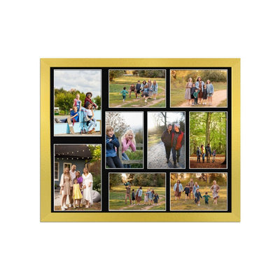 20X16 Gold Sleek Multi Photo Frame with Black Mount - Holds 9 Apertures ...