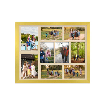 20X16 Gold Sleek Multi Photo Frame with Ivory Mount - Holds 9 Apertures ...