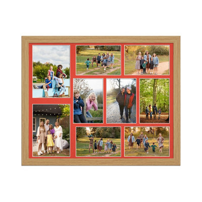 20X16 Light Oak Modern Multi Photo Frame with Poppy Red Mount - Holds 9 ...