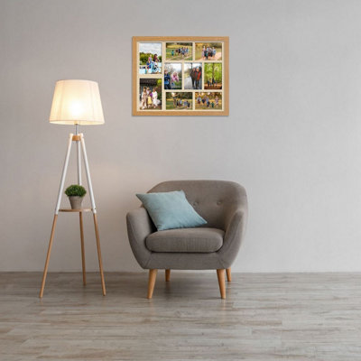 20X16 Oak Modern Multi Photo Frame with Ivory Mount - Holds 9 Apertures ...